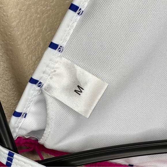 ADORABLE Striped High Waist Bikini with Pom Pom Trim Size Medium - Picture 7 of 7